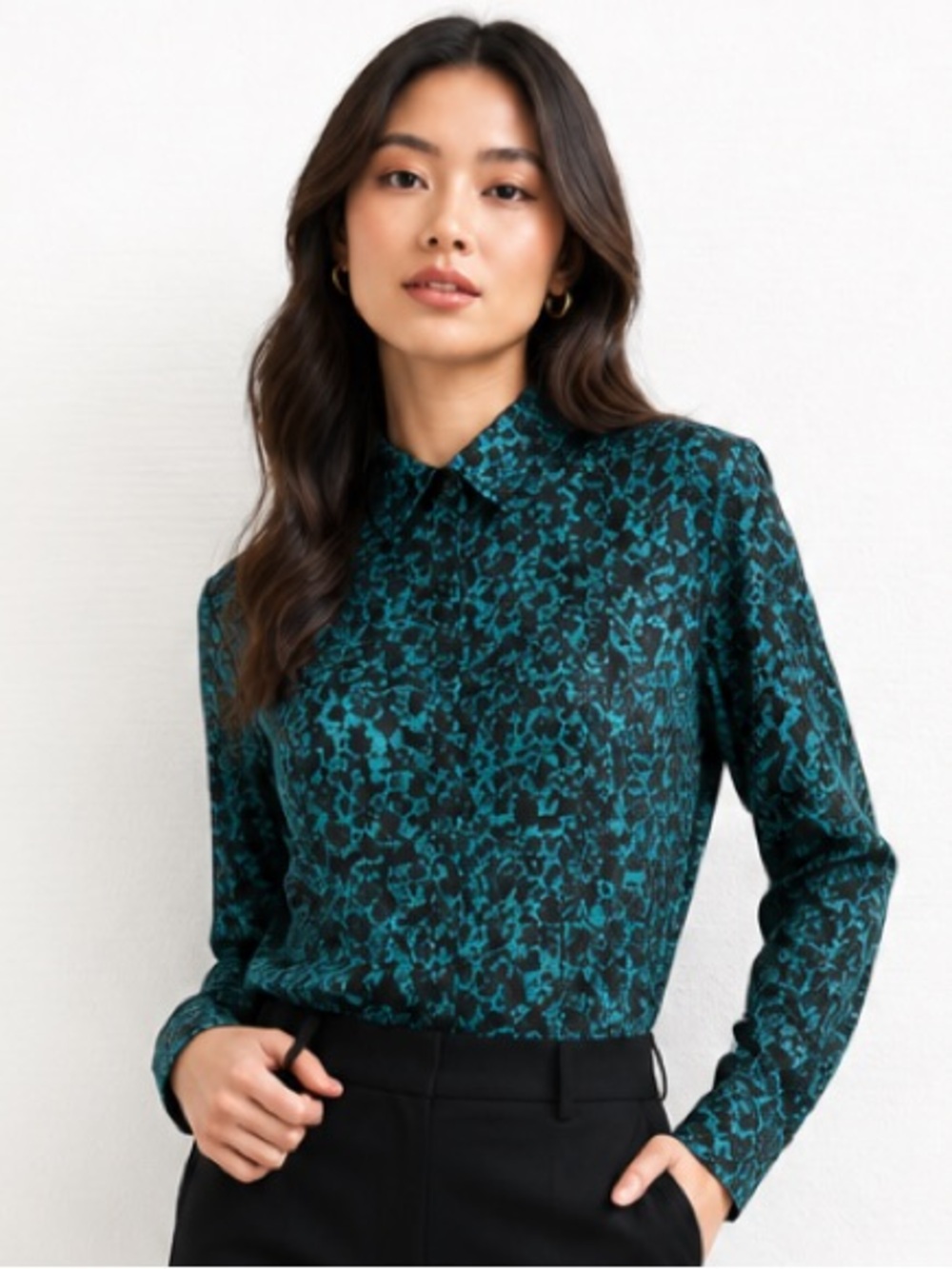 EQUIPMENT Leema Blouse Silk Button Down Top Shirt Blue Black Chest Pocket Small